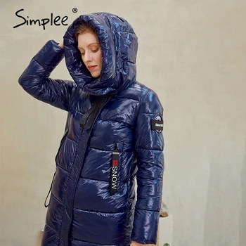 Simplee Teplé elegantní dámský kabát bunda s hat Příležitostné nový design pocket Módní parka navy ženské dlouhé zimní větruodolná bunda