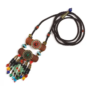 Nový vintage náhrdelník dlouhý svetr dřevěný náhrdelník, Nepál etnické Tibetské kameny, šperky kámen náhrdelník pro ženy