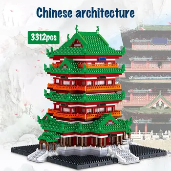 Tvůrce Slavných Architektury Mini Cihly Města Diamond Tengwang Pavilion Yueyang Tower Model, Stavební Bloky Hračky pro Děti