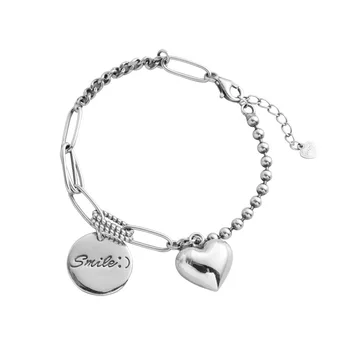25 stříbrné úsměv přívěsek srdce odkaz řetěz ženy náramky okouzlující korálky náramek módní šperky