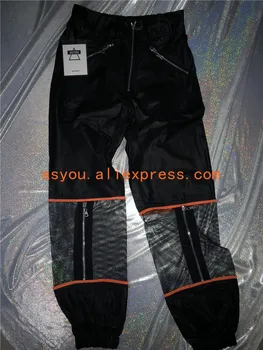 Harajuku super street punk styl mesh zip ženy ležérní dlouhé kalhoty YQ-578