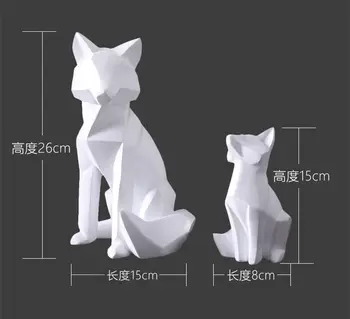 [MGT] 2ks/mnoho 26cm Jednoduché bílé abstraktní geometrické Matka a syn fox socha ozdoby dekorace Zvířecí sochy