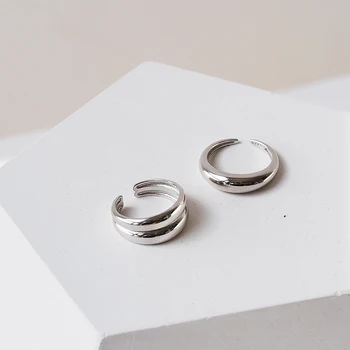 S925 sterling stříbrné prsteny pro ženy, dámy módní jednoduché lesklé zahuštěný těžkého průmyslu otevření kroužku korejský šperky