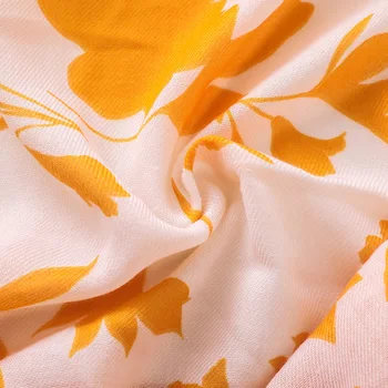 Španělsko Luxusní Módní Oranžové Listy Květinové Třásně Viskóza Šátek Šátek Vysoce Kvalitní Zábal Pašmínu Ukradl Bufanda Muslimské Hidžáb Snood