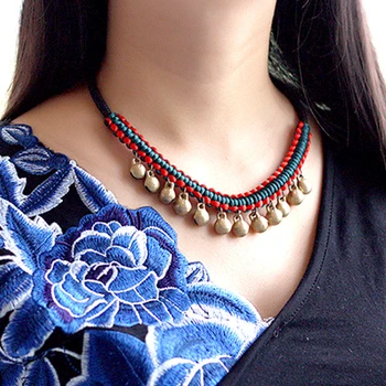Čistá Ručně vyráběné Exotické Šperky prohlášení bell vintage náhrdelník náhrdelník ,Nové Etnické Čínský národní vítr příchuť červený náhrdelník