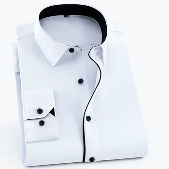 Pánské Formální Košile Značky Velké Plus Velikosti 5XL 6XL XXXXL Neformální Pure Color Společenské Šaty Košile Mužské Bílá Černá Business Oblečení