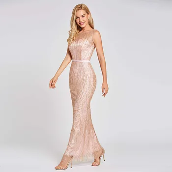 Dressv růžová dlouhá trubka večerní šaty s hlubokým výstřihem levné scoop neck krajka svatební party šaty mořská panna večerní šaty