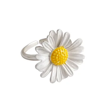 YPAY Originální 925 Sterling Silver Daisy Květinové Prsteny pro Ženy Korea INS Nastavitelná Velikost Prstu Prsten Bague Šperky YMR1097