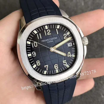 41mm Automatické hodinky Muži mechanické hodinky Ocelové hodinky Černý ciferník z Nerezové oceli Případu, Silikonový popruh