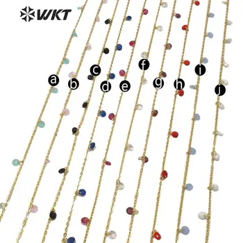 WT-N1203 WKT Multicolor Volitelné Crystal Korálky Řetěz A Náhrdelník Ve Vysoké Kvalitě Zlato Galvanicky Pro Ženy, Náhrdelník Zjištění