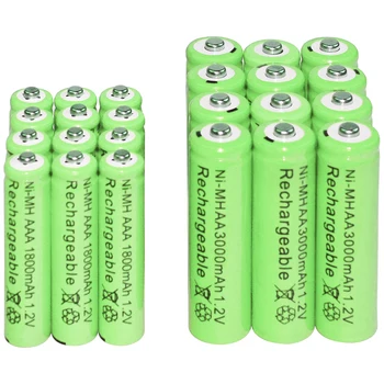 12 ks AA 3000mAh + 12 ks AAA 1800mAh Ni-MH Dobíjecí Baterie, zelené