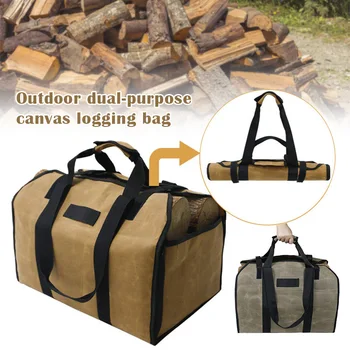 2v1 Nepromokavé Voskované Plátno, Dřevo Log Carry Bag Odolný Úložný Vak Venkovní RT88