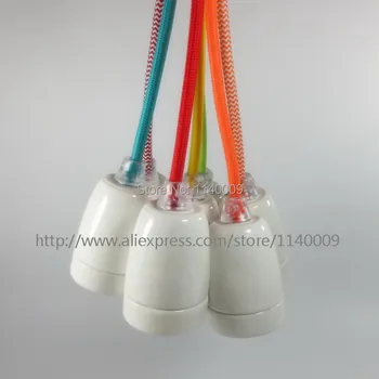 E27 Keramická Žárovka, Světlo, Zásuvka s Vintage Barevné Tkaniny Kabel Pro DIY Přívěsek Světla