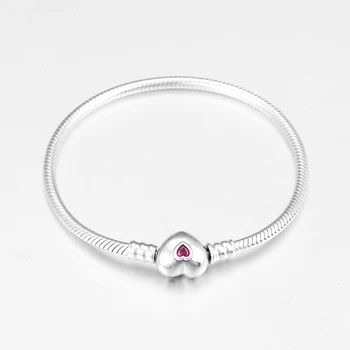 2018 Nové růžové CZ srdce tvar 925 Sterling Silver, kulaté dámské dar, Kouzlo, had, kost řetěz Náramky, luxusní šperky