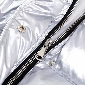 2019 Módní kovový stříbrný dlouhý rukáv zimní bundy ženy, kabáty a bundy tlustý teplý kabát ženy bunda černá dětské oblečení streetwear