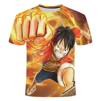 Jeden Kus Luffy T Košile Ležérní Tričko Homme O-krk Streetwear Krve Teenager T-shirt Pánské Oblečení Anime Letní Topy Trička