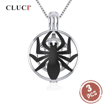 CLUCI 3ks Silver 925 Halloween Silver 925 Přívěsek Žen Náhrdelník Šperky Black Widow Spider Přívěsek ve Tvaru Perlový Přívěšek SC320SB