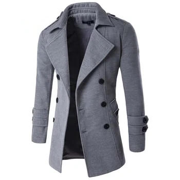 Kabát muži 2019 Plná barva odznak dekorace pánská kabát Ležérní double breasted zimní kabáty Černá, světle šedá, tmavě šedá