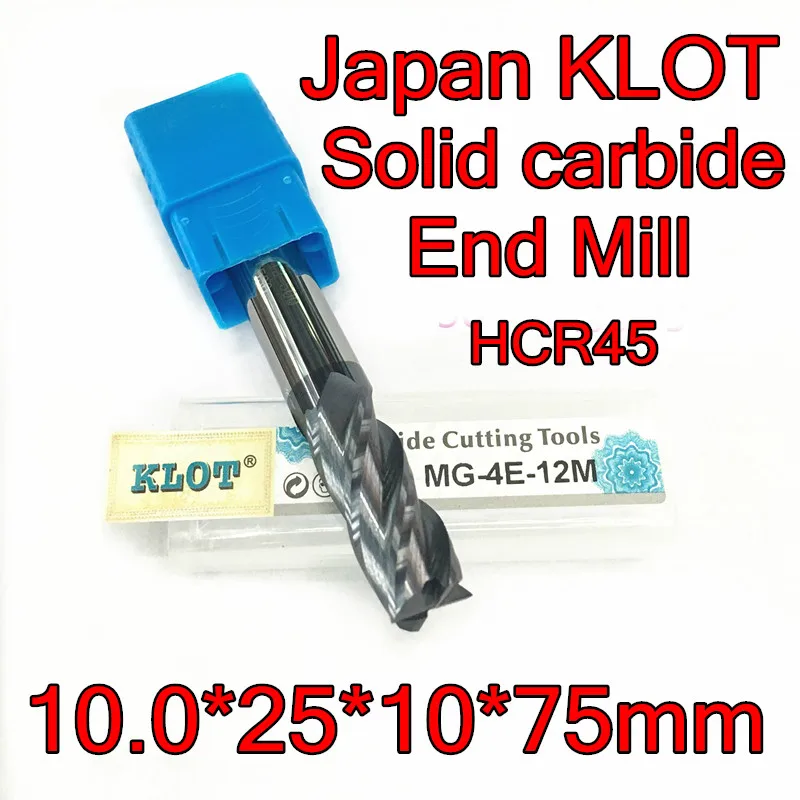 10.0*25*10*75 mm, 2 ks/nastavit 10mm Řapík 4F Japonsko KLOT HCR45 Solid carbide End Mill Slinutého karbidu nástroje doprava Zdarma 1