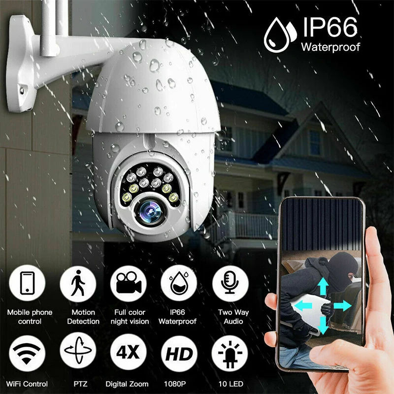 1080P 10 LED WIFI Bezpečnostní IP Kamera Bezdrátová Venkovní HD Home PTZ IR Kamera, IR Kamery, Bezdrátové Wi-fi PTZ Home Security 4