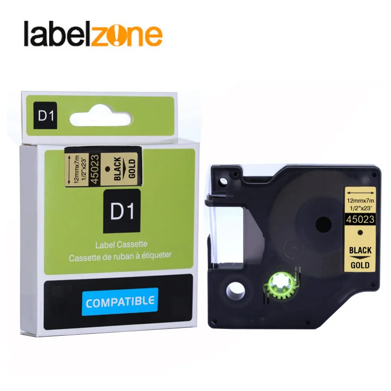10pcs 12mm 45023 černá na zlato kompatibilní s dymo D1 12mm tiskárna etiket 45023 laminovaný štítek pásky pro LabelManager 160 tiskárny 2