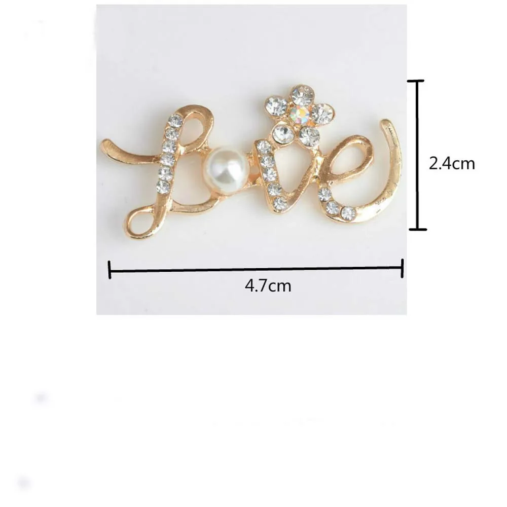 10pcs/lot 24*47mm Pearl Gold Milostný Dopis Drahokamu Tlačítka Flatback Ozdobu pro Řemeslo DIY Svatební Boty Dekorativní Tlačítka 1
