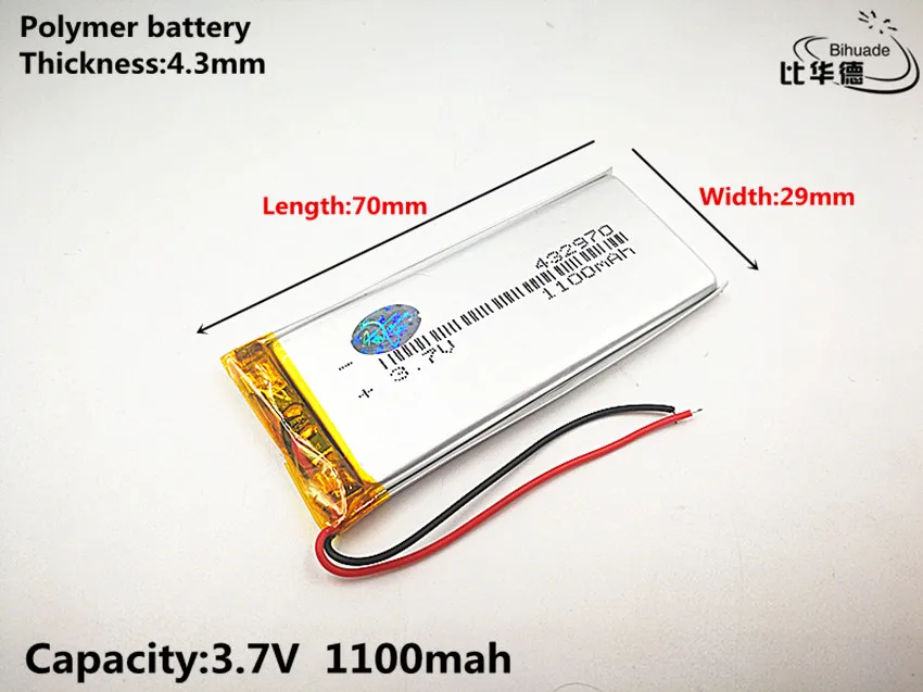 10pcs/lot 422773 1100mah 432970 453070 3.7 V 1100mah Lithium polymer Baterie Pro MP3 MP4 2