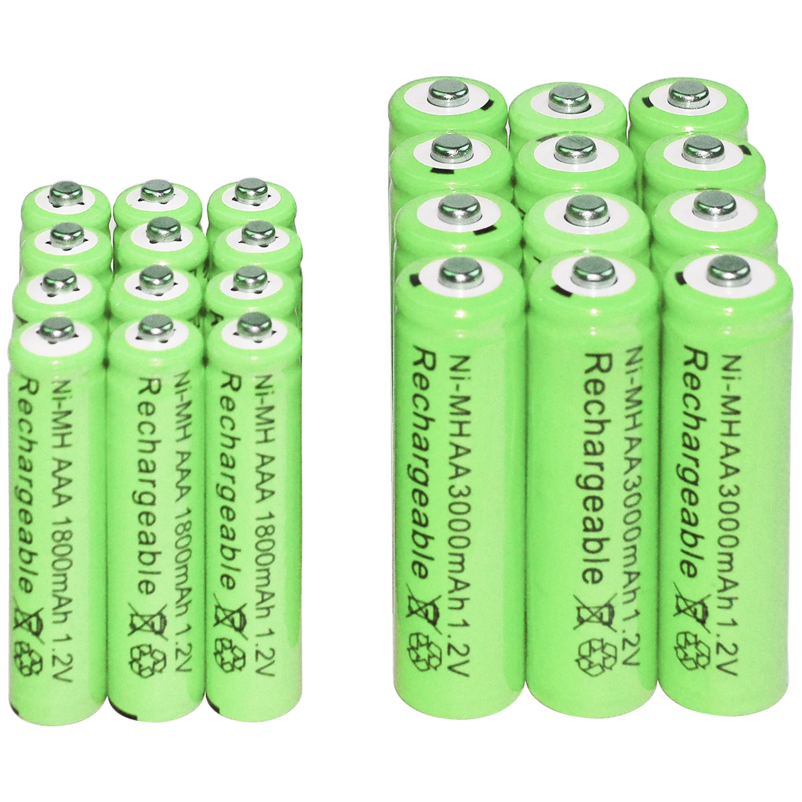 12 ks AA 3000mAh + 12 ks AAA 1800mAh Ni-MH Dobíjecí Baterie, zelené 0