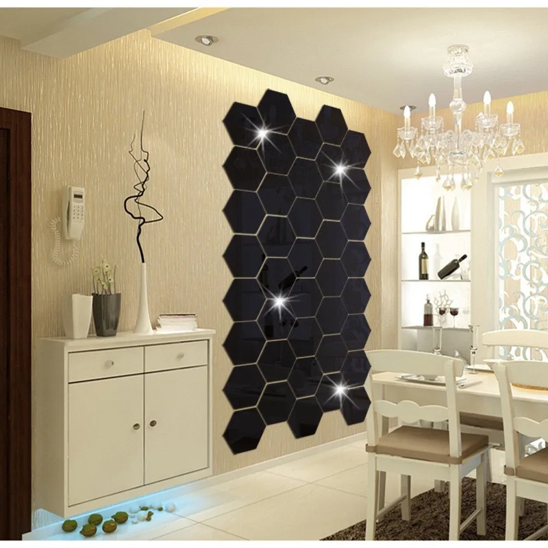 12ks 3D Zrcadlo Samolepky Obývací Pokoj Ložnice Koupelna Dekor DIY Hexagon Akrylové Zrcadlo Samolepky na Zeď Espejos Decorativos De Porovnání 2