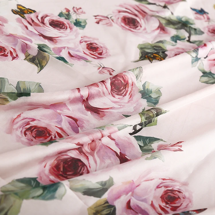 145cm Šířka Romantické Růže Pojistku s Růžové Růže Tisk Tenké Transparentní Šifon Tkaniny pro Ženy, Dívka, Dlouhé Letní Šaty DIY Šití 0