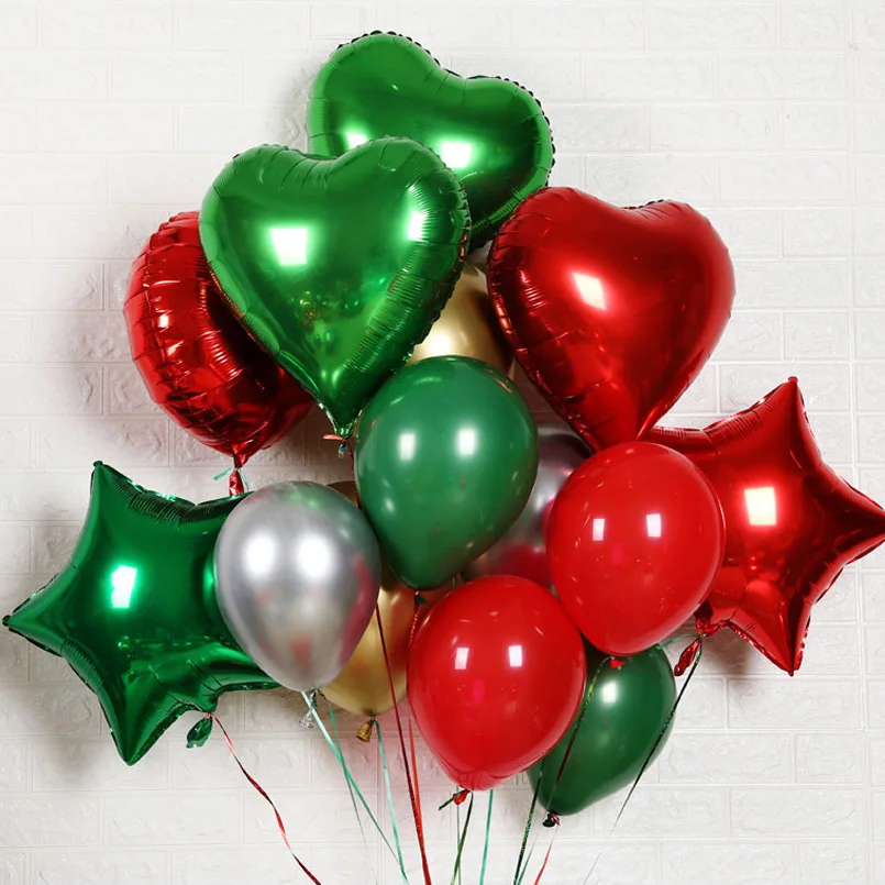 14PCS Veselé Vánoce Zelená Červená Helium Metalické Latexové Balónky Vánoční Dekorace, Party Dodávky 18inch Srdce Fólie Balón 4