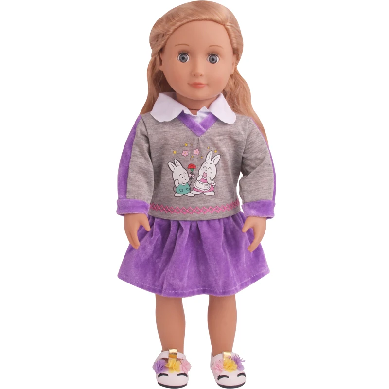 18 inch Girls panenka oblečení Roztomilé fialové králík oblek sukně Americké new born sukně Dětské hračky vhodné 43 cm baby panenky c796 1