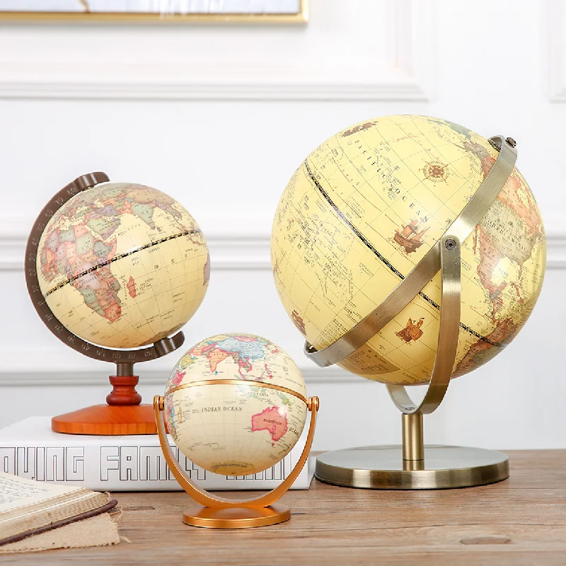 1KS Rotující Vintage Svět Zeměkoule Se Stát, Země, Mapa Oceánu Míč Office Desktop Starožitné Domova Geografie Vzdělávací Model 1