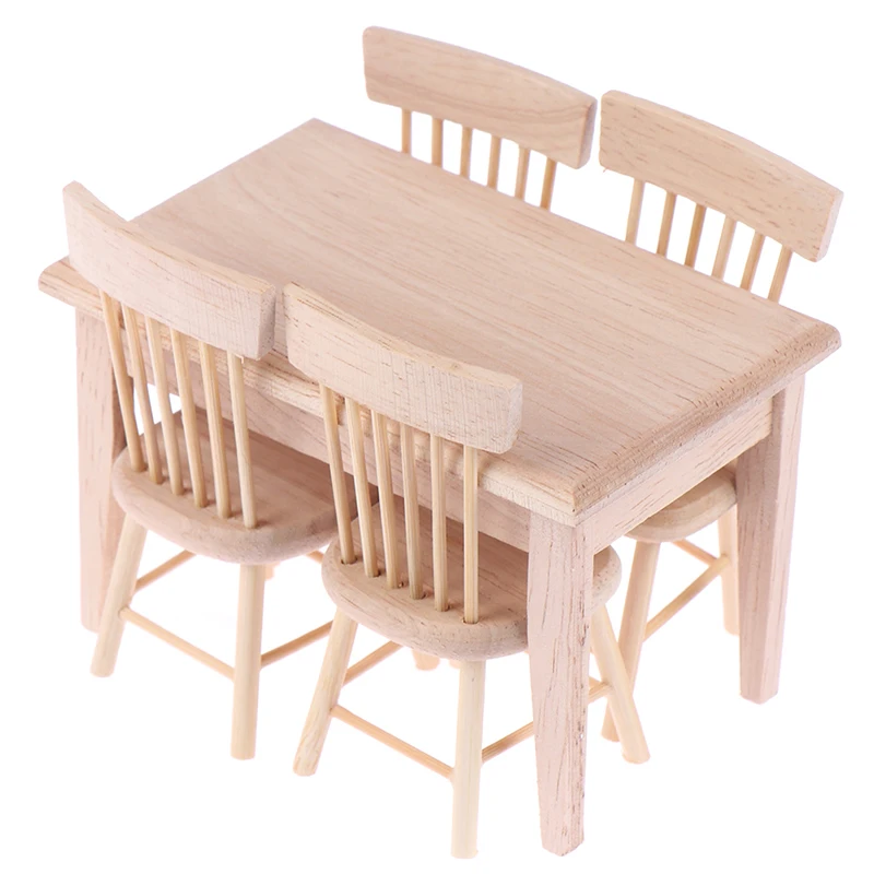 1Set Jídelní Stůl, Židle Model 1:12 Domeček pro panenky Miniaturní Dřevěný Nábytek Hračky Sada Vysoce Kvalitní 2