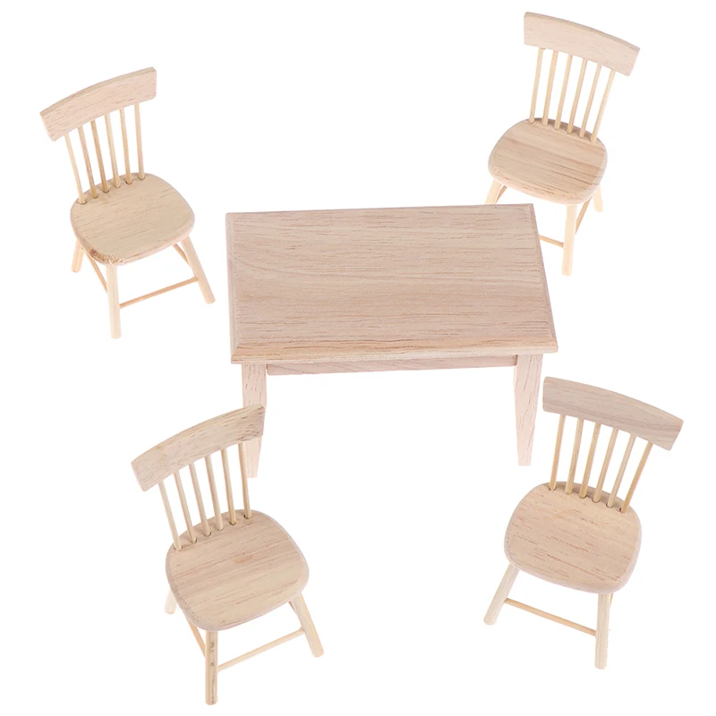 1Set Jídelní Stůl, Židle Model 1:12 Domeček pro panenky Miniaturní Dřevěný Nábytek Hračky Sada Vysoce Kvalitní 3
