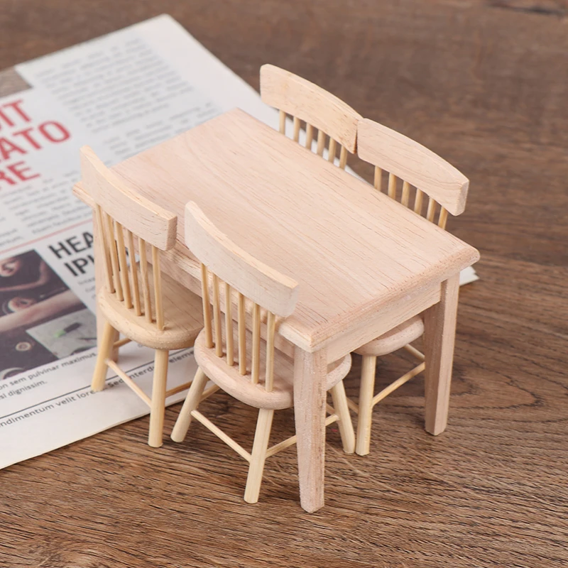 1Set Jídelní Stůl, Židle Model 1:12 Domeček pro panenky Miniaturní Dřevěný Nábytek Hračky Sada Vysoce Kvalitní 4
