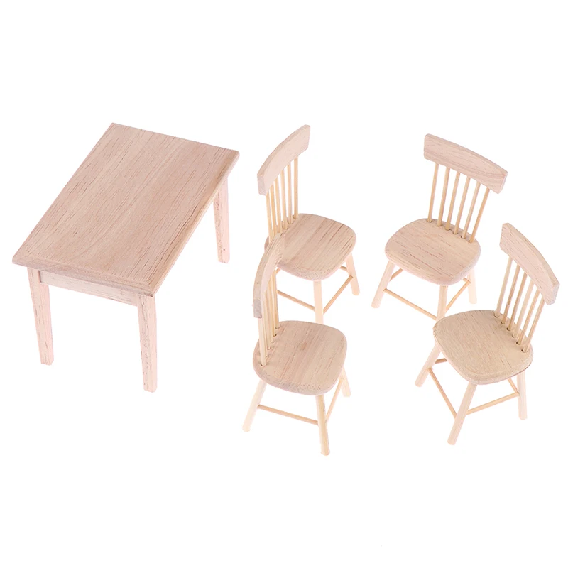 1Set Jídelní Stůl, Židle Model 1:12 Domeček pro panenky Miniaturní Dřevěný Nábytek Hračky Sada Vysoce Kvalitní 5