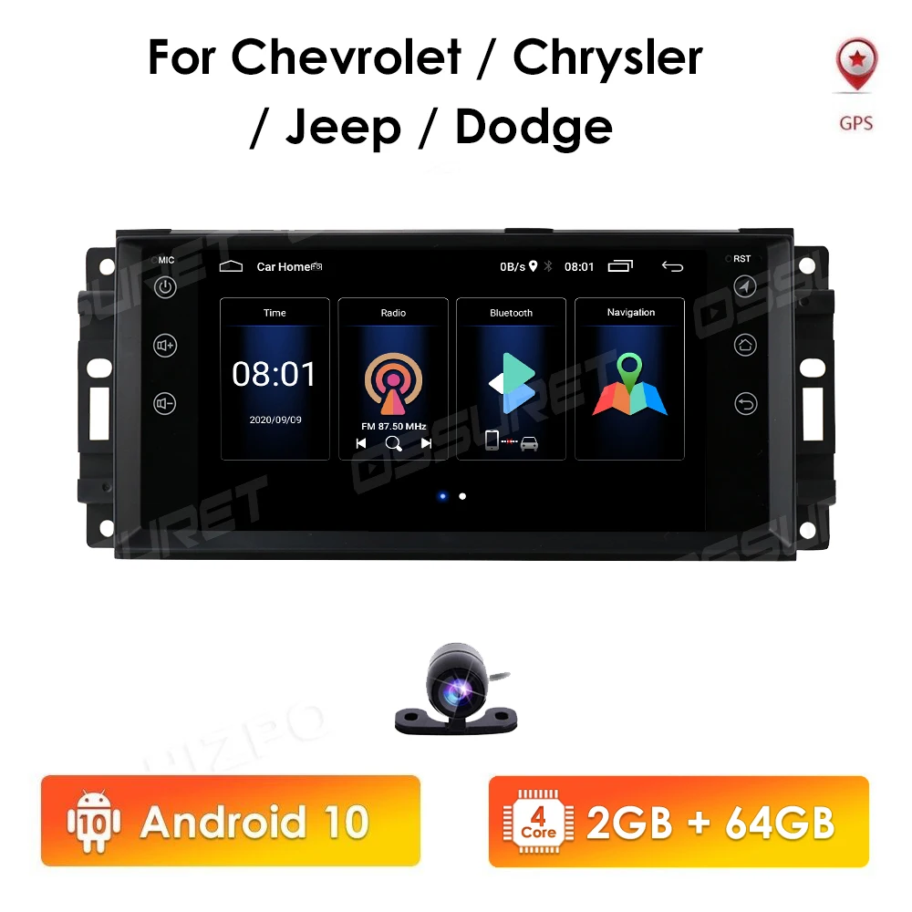 2+64 Android 10 4G WIFI Auto Rádio Multimediální Přehrávač Pro Chevrolet Chrysler JEEP Dodge Navigace GPS Auto 2 din žádné dvd autoradio 4