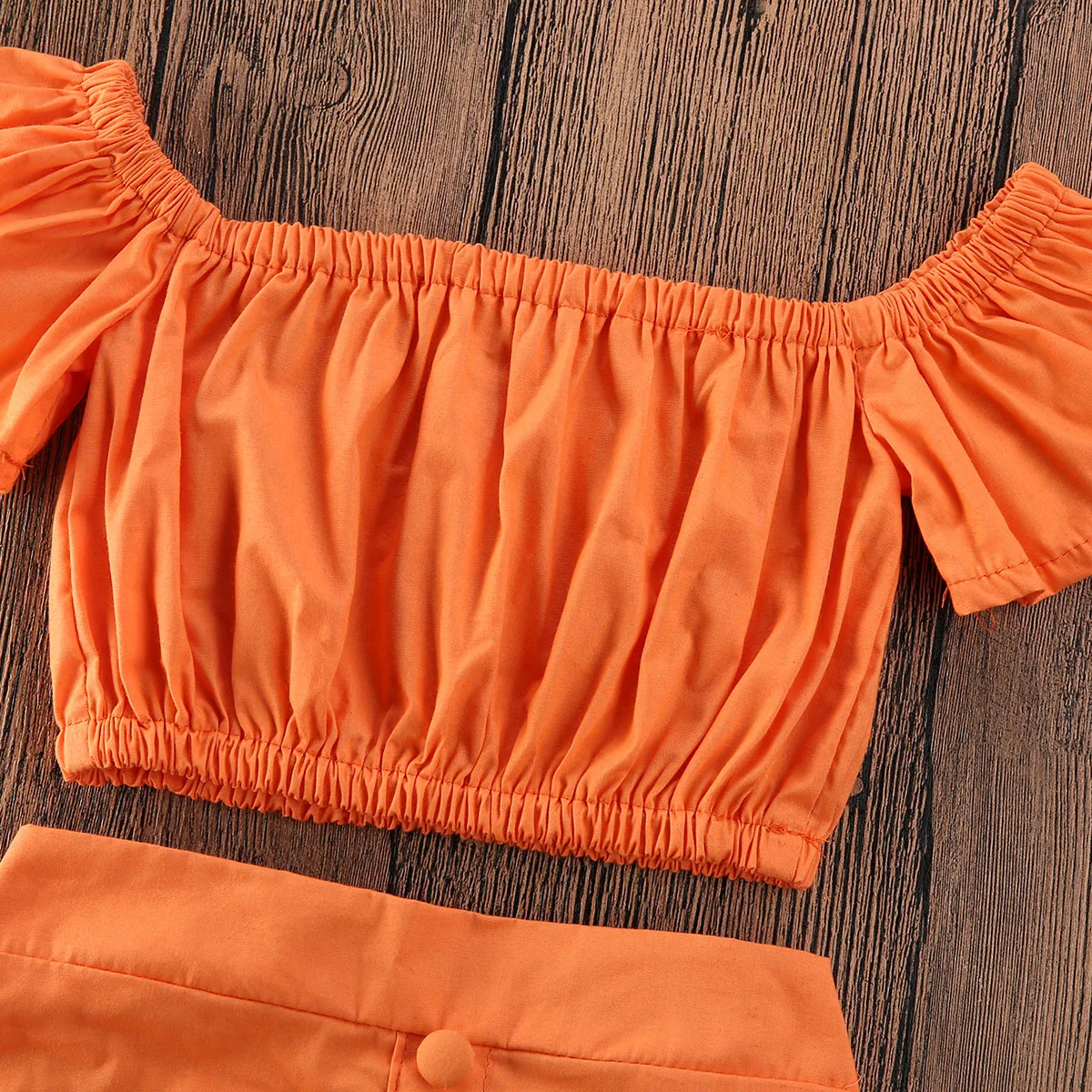 2-6Y Batole, Děti, Dítě, Holky, Oranžové Off Rameno Crop Topy+Sukně 2KS Oblečení Oblečení Sady 2020 Létě 1