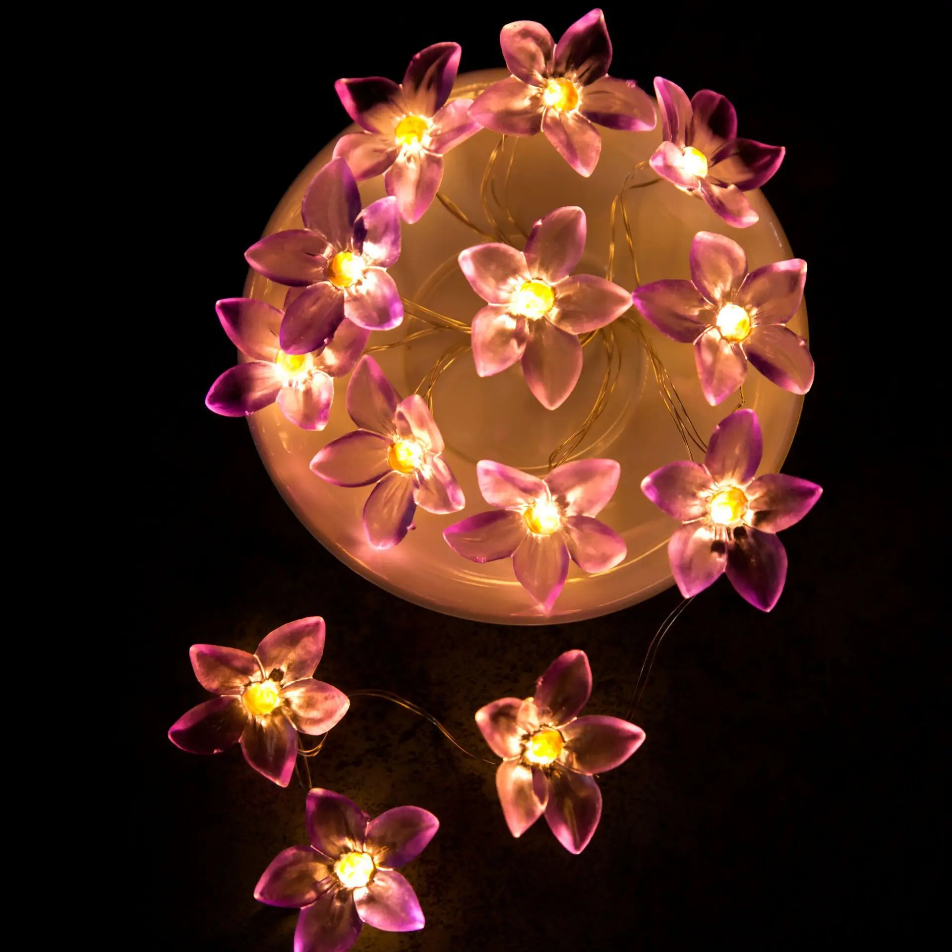 20 Led Fialové Lily Měděný Drát na Baterie String Světla, 2m LED Dekorace Pro Vánoční Věnec Na Okno, Nový Rok 2