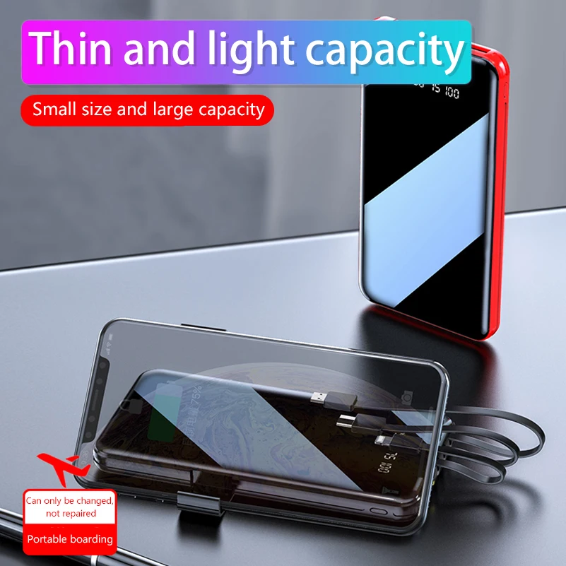 20000mAh Power Bank Rychlé Nabíjení Přenosný Externí Nabíječka Baterií Powerbank S Kabelovou Světlo Pro iPhone Samsung Xiaomi Poverbank 1