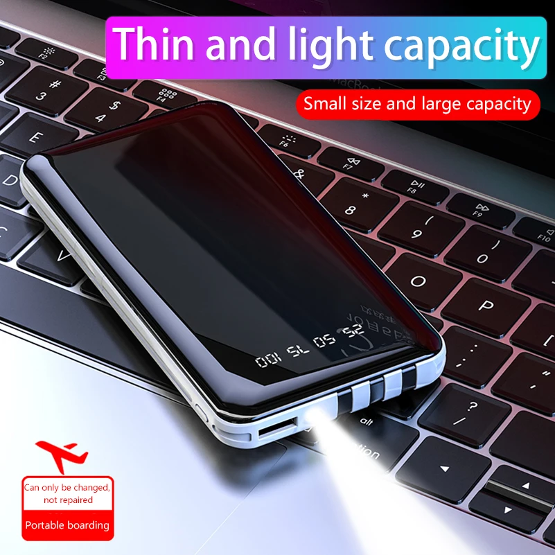 20000mAh Power Bank Rychlé Nabíjení Přenosný Externí Nabíječka Baterií Powerbank S Kabelovou Světlo Pro iPhone Samsung Xiaomi Poverbank 4