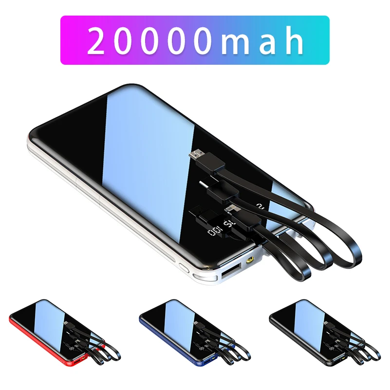 20000mAh Power Bank Rychlé Nabíjení Přenosný Externí Nabíječka Baterií Powerbank S Kabelovou Světlo Pro iPhone Samsung Xiaomi Poverbank 5