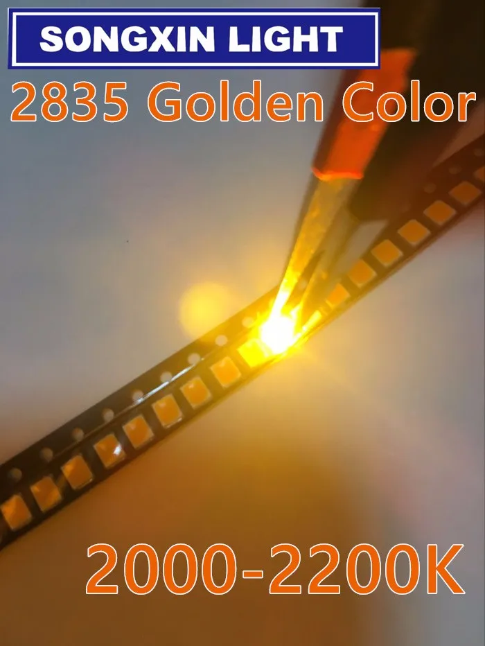 200pcs LED Čip Žluté Barvy SMD 2835 Zlatá žlutá pro Povrchovou Montáž SMT Korálek Vysoký Jas 2200K LED Light Emitting Diode Lampa 1