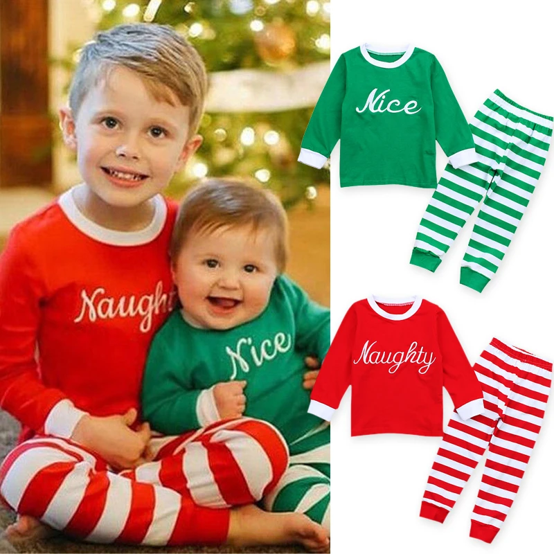 2017 Nové Děti Dívky Pyžama Zimní Pyžamo Dítě Chlapci Sleepwear Batole, Děti Zelené Bílé Pruhované Vánoční Pyžamo 4