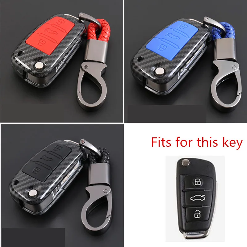 2019 Módní ABS Carbon Fiber Silikagel auto key protect pouzdro&KeyChain Pro Audi C6 A7 A8, R8 A1 A3 A4 A5 Q7 A6 C5, auto styl 3