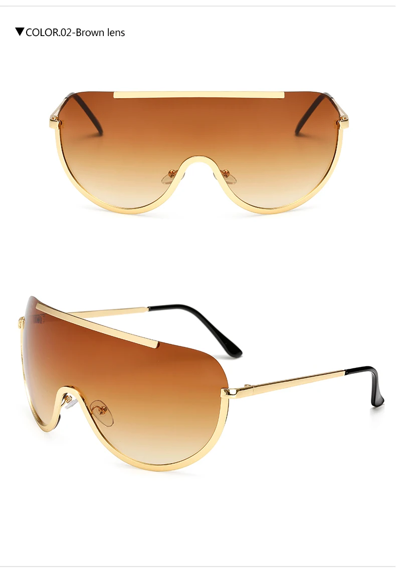 2019 Nové Oversize Shield Sluneční Brýle Velký Rám Alloy Jeden Kus Sexy Cool Sluneční Brýle, Ženy, Zlato, Čirý Brýle Gradient 1