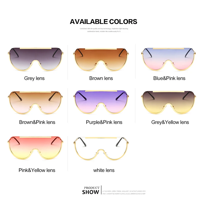 2019 Nové Oversize Shield Sluneční Brýle Velký Rám Alloy Jeden Kus Sexy Cool Sluneční Brýle, Ženy, Zlato, Čirý Brýle Gradient 3
