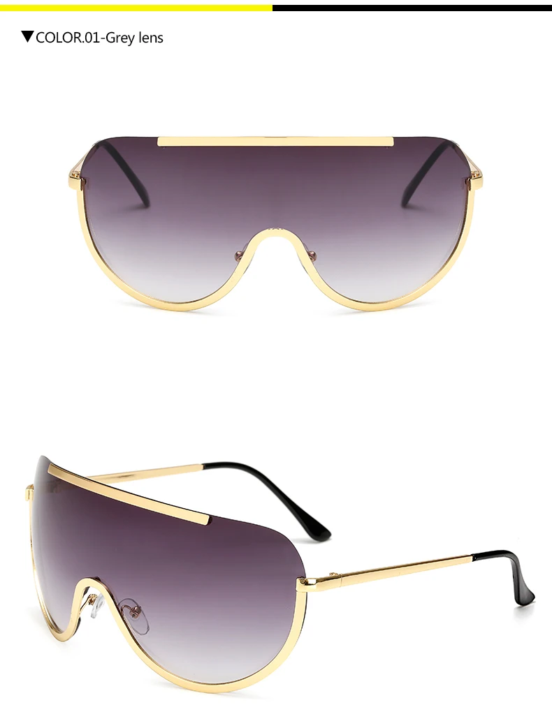 2019 Nové Oversize Shield Sluneční Brýle Velký Rám Alloy Jeden Kus Sexy Cool Sluneční Brýle, Ženy, Zlato, Čirý Brýle Gradient 4