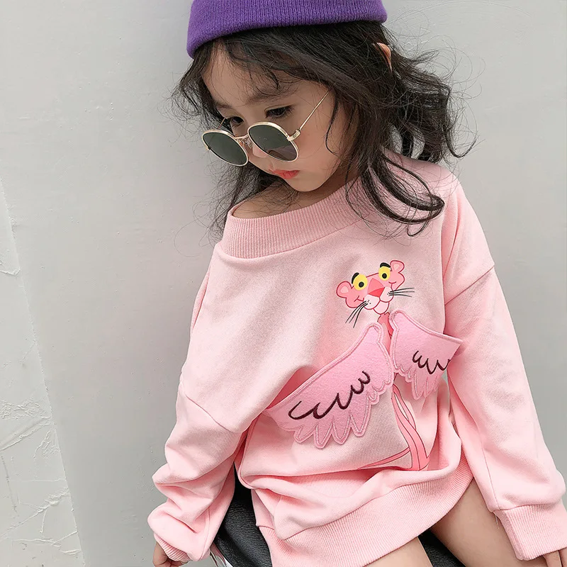 2019 Podzim Nové Příjezdu korejský styl bavlněné růžové leopardí vzor dlouhé styl ležérní módní mikina pro roztomilé sladké dítě dívky 5